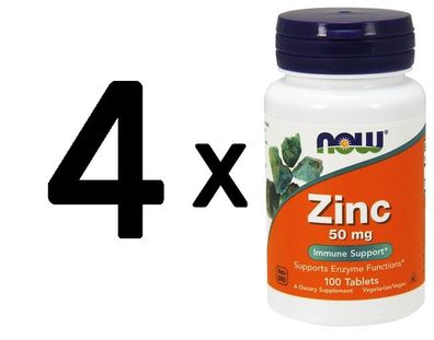 4 x NOW Foods Zinc, 50mg - 100 tabs