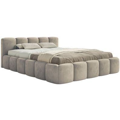 Selsey Cloudy Low - Polsterbett 200x200 cm, wasserabweisender Samt, Graubeige