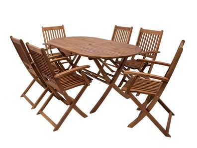 Gartengarnitur Sitzgruppe Tisch Stuhl 7-teilig mit Schirmloch Akazienholz