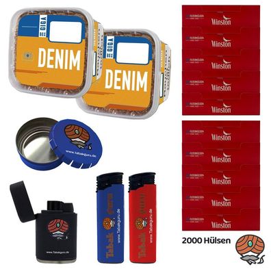 Denim Volumentabak GIGA Box 2x 330g + 2000 Winston Hülsen, Taschenaschenbecher