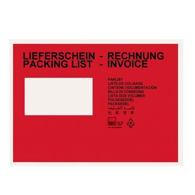 10000 Dokumententaschen Lieferscheintaschen Din C5 Rot Begleitpapiertaschen"