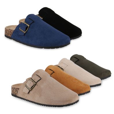 VAN HILL Damen Pantoffeln Hausschuhe Bequeme Schnallen Korkoptik Schuhe