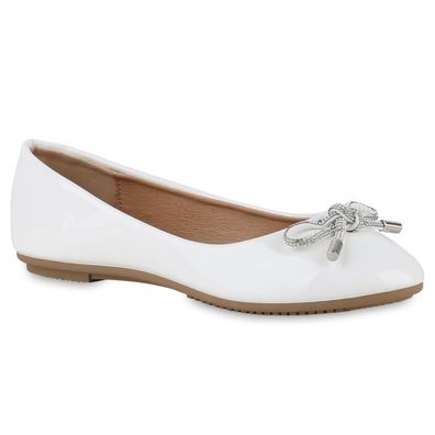 VAN HILL Damen Klassische Ballerinas Elegante Strass Schleifen Lack