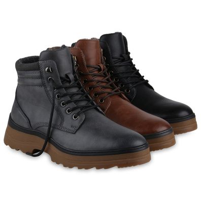 VAN HILL Herren Winter Boots Profilsohle Booties Bequeme Schnür-Schuhe