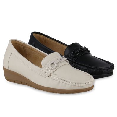 VAN HILL Damen Mokassins Slippers Bequeme Ketten Profil-Sohle Schuhe