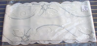 weihnachtliches Satin-Tischband "Stern mit Stechpalme" aus Plauener Spitze