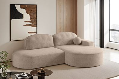 Ecksofa mit Schlaffunktion und Bettkasten Modena Runden stoff Arena Dunkelbeige Rechs
