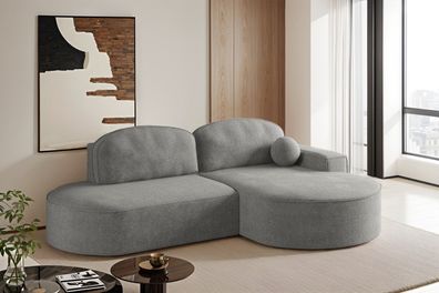 Ecksofa mit Schlaffunktion und Bettkasten Modena Runden stoff Arena Grau Rechts