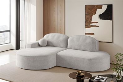 Ecksofa mit Schlaffunktion und Bettkasten Modena Runden stoff Arena Hellgrau Links