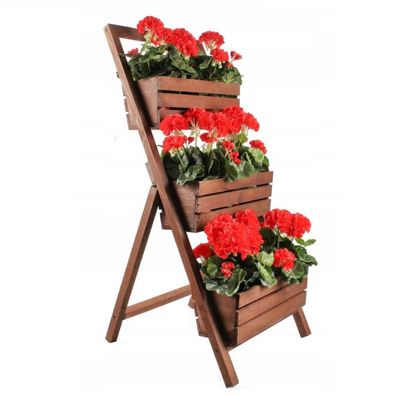 QLS Hochbeet mit 3 Etagen aus Holz 71x46x105 cm Stabile Blumentreppe Outdoor 11309
