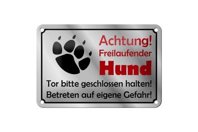 Blechschild 18 x 12 cm Achtung Freilaufender Hund Gefahr