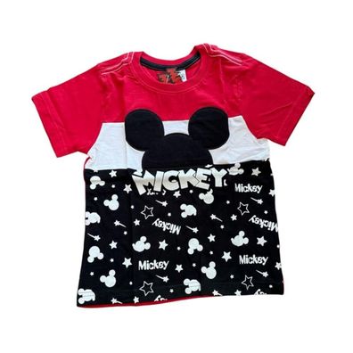 Kurzärmliges Tshirt für Jungen | "Mickey Mouse" | Schwarz-Rot | Gr. 116-134