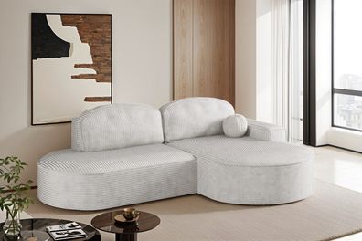 Ecksofa mit Schlaffunktion und Bettkasten Modena Runden stoff Poso Beige Rechts