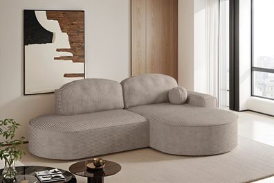 Ecksofa mit Schlaffunktion und Bettkasten Modena Runden stoff Poso Dunkelbeige Rechts