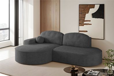 Ecksofa mit Schlaffunktion und Bettkasten Modena Runden stoff Poso Graphit Links