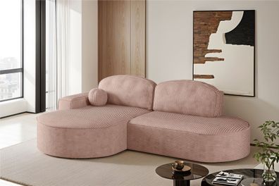 Ecksofa mit Schlaffunktion und Bettkasten Modena Runden stoff Poso Rosa Links
