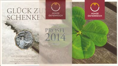 Österreich 5 Euro 2014 Neujahrsausgabe Silber im Folder*