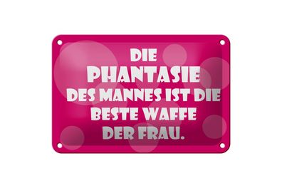 Blechschild 18 x 12 cm Spruch: Beste Waffe der Frau