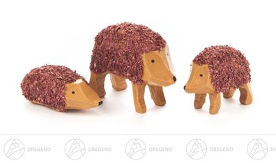 Reifentier Igelfamilie (3) H=ca 2,5 cm NEU Erzgebirge Reifenvieh Holztier