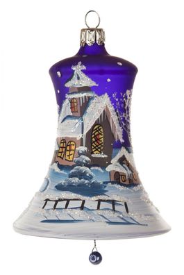 Thüringer Christbaumschmuck Glocke blau-matt Höhe 8cm NEU Baumbehang Weihnachtsba