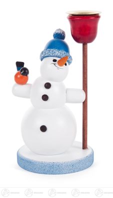 Kerzenhalter Schneemann mit Licht und blauer Pudelmütze, für Kerze d=14mm