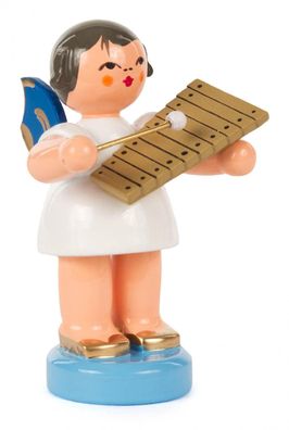 Engel mit Xylophon stehend, laue Flügel H: 6cm NEU Holzengel Holzfigur Weihnacht