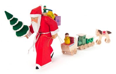 Weihnachtsfigur Weihnachtsmann + Spielzeugzug H:13cm NEU Holzfigur Holzminiatur
