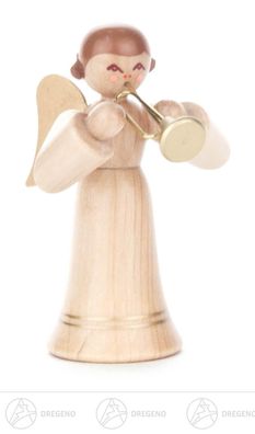 Engel mit Trompete, langer Rock, natur H=ca 6 cm NEU Weihnachtsfigur Holzfigur