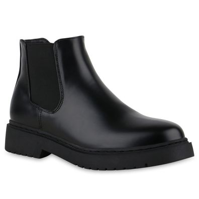 VAN HILL Damen Klassische Stiefeletten Blockabsatz Profil-Sohle Schuhe