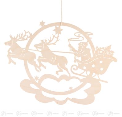Fensterschmuck Fensterbild Rentierschlitten mit Weihnachtsmann H=ca 38cmx27,5cm