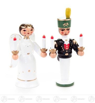 Engel &amp; Bergmann Miniatur Engel und Bergmann H=ca 7 cm NEU Erzgebirge Holzkerze