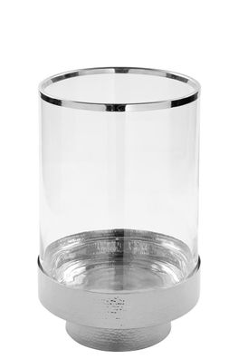Fink KALUX, Windlicht mit Glas, Eisen, vernickelt , gehämmert, silberfarben, klar,