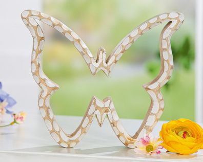 Gilde Figur, Schmetterling, "Puntino", gepunktet, Mangoholz, naturfarben, weiß,