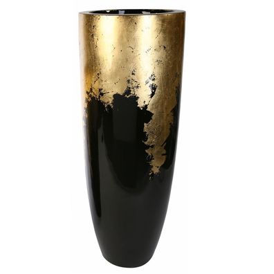 Casablanca Vase Pflanzgefäß "Konus" Poly/Fiberglas · schwarz / goldfarben glänzend