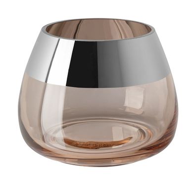 Fink BELLA, Teelichthalter, Glas, glatt, silberfarben, sand, L. 15 cm, B. 15 cm,
