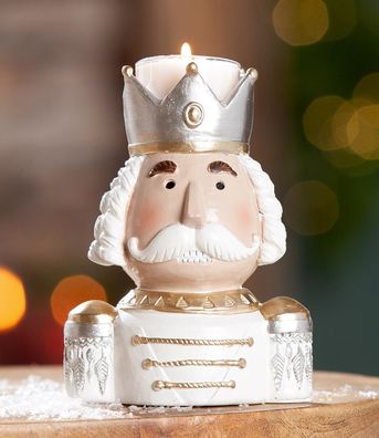 Gilde Figur, Teelichter, König, "Theo", Kunstharz, creme, goldfarben, silberfarben