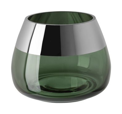 Fink BELLA, Teelichthalter, Glas, glatt, dunkelgrün, silberfarben, L. 15 cm, B