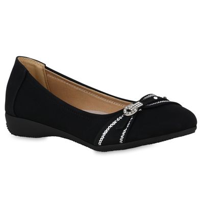 VAN HILL Damen Sportliche Ballerinas Strass Slippers Pailletten Schuhe