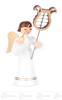 Engel mit Lyra, langer Rock, farbig H=ca 7 cm NEU Weihnachtsfigur Holzfigur