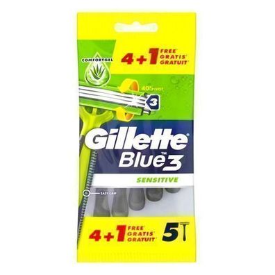 Gillette Blue3 Sensitive Einwegrasierer, 5 Stück Packung für sanfte Rasur