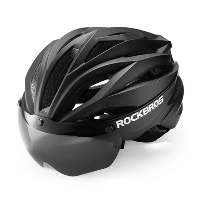Rockbros Fahrradhelm mit Visier, abnehmbarer UV-Schutzbrille, Unisex