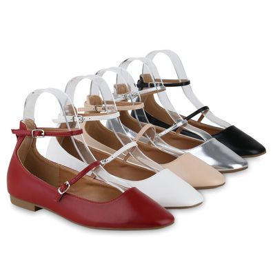 VAN HILL Damen Riemchenballerinas Ballerinas Klassische Basic Eckige