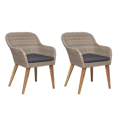 vidaXL Gartenstühle mit Polstern 2 Stk. Poly Rattan Braun