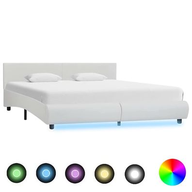 vidaXL Bettgestell mit LED Weiß Kunstleder 180×200 cm