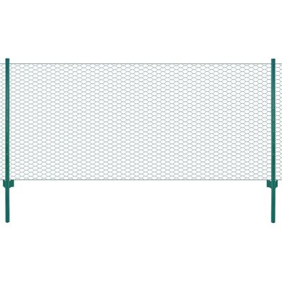 vidaXL Maschendrahtzaun mit Pfosten Stahl 25 x 0,5 m Grün