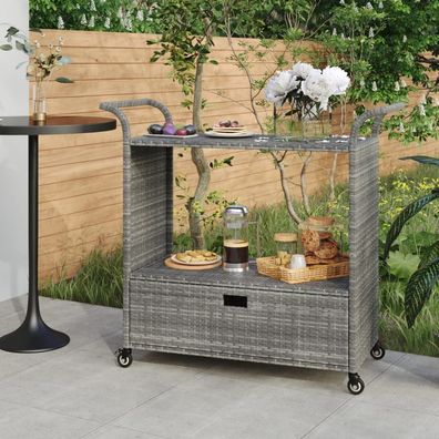 vidaXL Barwagen mit Schublade Grau 100x45x97 cm Poly Rattan