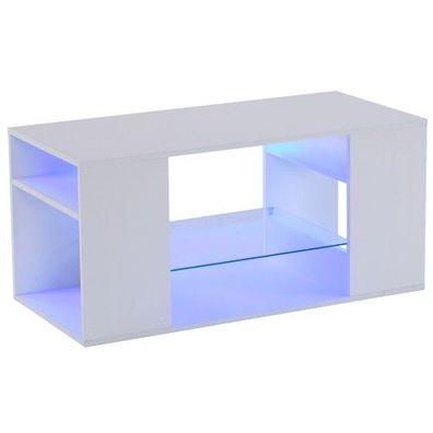 Couchtisch Rechteckig, LED-Hochglanz Beistelltisch für Schlafzimmer, Wohnzimmertische