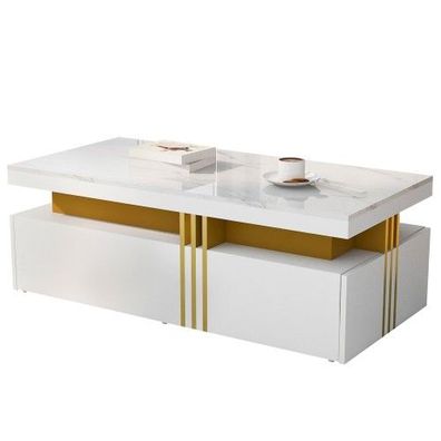 Couchtisch Moderner rechteckiger Kaffetisch mit 2 schubladen, Wohnzimmertisch,