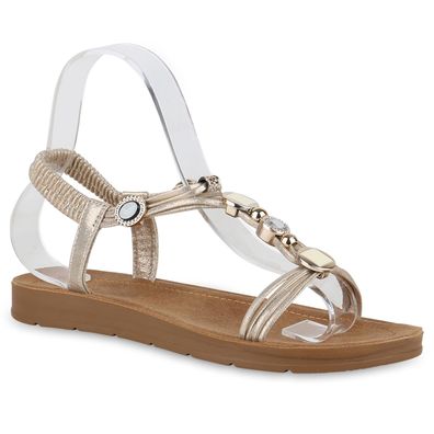 VAN HILL Damen Riemchensandalen Sandalen Strass Zierperlen Schuhe 840962