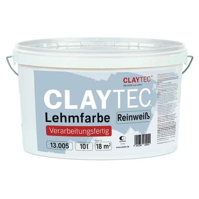 Claytec Lehmfarbe reinweiß 10l Verarbeitungsfertig - Variation: 1 Eimer 10L